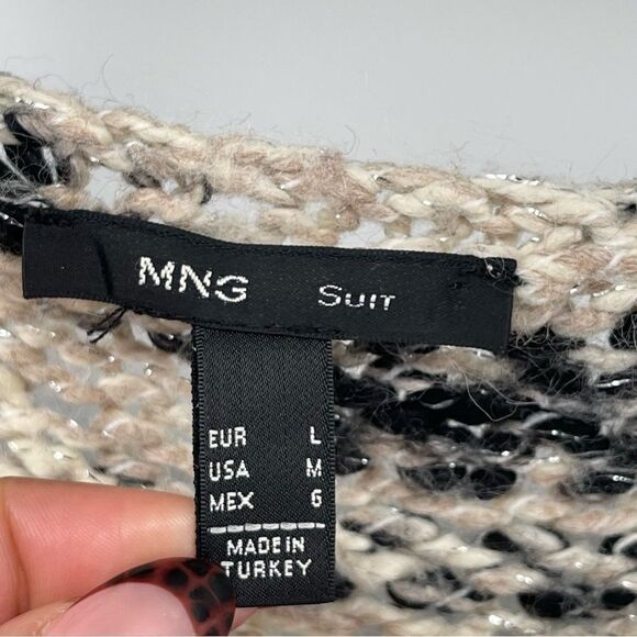 Mango MNG Suit Women’s Black Creme Metallic Marled Open Knit Pullover Sweater M - Picture 4 of 11